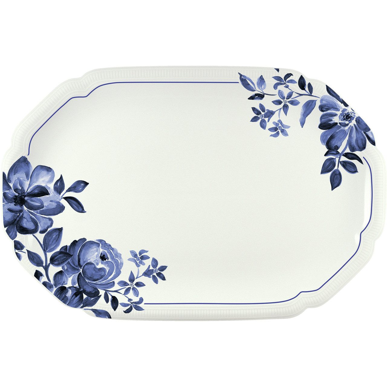 Floral Charm, Coupplatte oval mit Relief 358 x 240 mm blue
